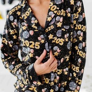 Black Pajama Top with 2025 Bums and Roses bamboo New Year’s pajamas women’s XS